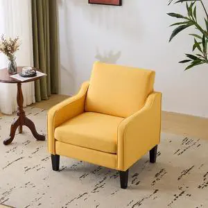 Chair Yellow Upholstered Linen Accent Chair for Living Room, Bedroom, Mid-Century Modern Arm Chair Comfy Reading Chair with Scooped Arms Chair Yellow Upholstered Linen Accent Chair for Living Room, Bedroom, Mid-Century Modern Arm Chair Comfy Reading Chair with Scooped Arms