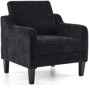 Mid Century Modern Accent Chairs, Black Soft Chenille Reading Chair Upholstered Armchair Side Chairs Sofa Couches for Living Room, Bedroom, Apartment Mid Century Modern Accent Chairs, Black Soft Chenille Reading Chair Upholstered Armchair Side Chairs Sofa Couches for Living Room, Bedroom, Apartment