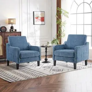 Mid Century Modern Accent Chair Set of 2,Navy Blue Chenille Chairs for Living Room Upholstered Armchair with Scooped Arms for Bedroom,Apartment,Studio,Office,Waiting Room Mid Century Modern Accent Chair Set of 2,Navy Blue Chenille Chairs for Living Room Upholstered Armchair with Scooped Arms for Bedroom,Apartment,Studio,Office,Waiting Room