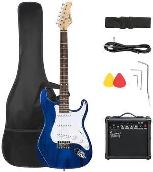 Full Size Electric Guitar for Music Lover Beginner with 20W Amp and Accessories Pack Guitar Bag (Blue Transparent, 39" Right) Full Size Electric Guitar for Music Lover Beginner with 20W Amp and Accessories Pack Guitar Bag (Blue Transparent, 39" Right)