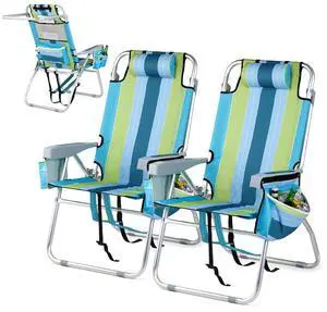 Tall Beach Chair 2 Pack Lightweight, Backpack Beach Chair for Adults with 5-Position, Cooler Bag, Cup Holders, Towel Bar, Lightweight Folding Beach Camping Chairs Blue/Green-16 Tall Beach Chair 2 Pack Lightweight, Backpack Beach Chair for Adults with 5-Position, Cooler Bag, Cup Holders, Towel Bar, Lightweight Folding Beach Camping Chairs Blue/Green-16