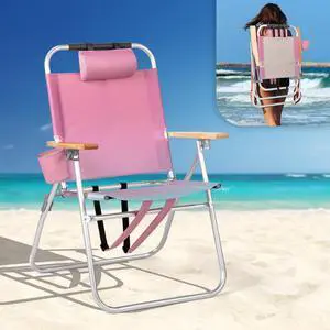 Aluminum Backpack Beach Chair Tall Beach Chairs for Adults, Portable with Adjustable Straps, 3-Position Reclining, Cup Holder, High Lightweight Beach Chairs for Beach-Pink Aluminum Backpack Beach Chair Tall Beach Chairs for Adults, Portable with Adjustable Straps, 3-Position Reclining, Cup Holder, High Lightweight Beach Chairs for Beach-Pink