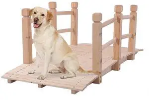 5 ft Garden Bridge, Classic Wooden Arch with Safety Rails Natural Finished Footbridge, Decorative Pond Landscaping, Backyard Creek or Farm 5 ft Garden Bridge, Classic Wooden Arch with Safety Rails Natural Finished Footbridge, Decorative Pond Landscaping, Backyard Creek or Farm