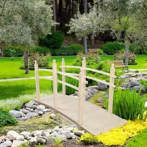 7.5 ft Garden Bridge, Arch Walkway Wooden Bridge with Safety Rails Natural Finished, Decorative Landscaping Footbridge for Koi Pond, Dry Creek Bed, Garden Pathway or Japanese Zen Decor 7.5 ft Garden Bridge, Arch Walkway Wooden Bridge with Safety Rails Natural Finished, Decorative Landscaping Footbridge for Koi Pond, Dry Creek Bed, Garden Pathway or Japanese Zen Decor