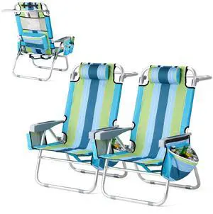 Backpack Beach Chair 2 Pack, with 5-Position, Cup Holders, Cooler Bag, Towel Bar, Lightweight Folding Beach Camping Chairs for AdultsBlue/Green-13 Backpack Beach Chair 2 Pack, with 5-Position, Cup Holders, Cooler Bag, Towel Bar, Lightweight Folding Beach Camping Chairs for AdultsBlue/Green-13