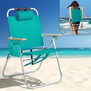 17" Tall Beach Chair, Aluminum Backpack Beach Chairs for Adults, Portable with Adjustable Straps, 3-Position Reclining, Cup Holder, High Lightweight Beach Chairs for Beach,Green 17" Tall Beach Chair, Aluminum Backpack Beach Chairs for Adults, Portable with Adjustable Straps, 3-Position Reclining, Cup Holder, High Lightweight Beach Chairs for Beach,Green