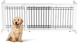 Free Standing Dog Gate, 37" - 68" Wide Pet Gate for Fireplace Stairs Doorways, Wooden Adjustable Pet Fence Indoor, Christmas Tree Gate (White) Free Standing Dog Gate, 37" - 68" Wide Pet Gate for Fireplace Stairs Doorways, Wooden Adjustable Pet Fence Indoor, Christmas Tree Gate (White)