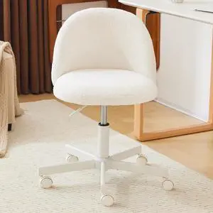 Modern Vanity Chair with Back, Velvet Desk Chair for Girls, Small Office Chair with Silent Wheels Stylish and Comfortable, White Modern Vanity Chair with Back, Velvet Desk Chair for Girls, Small Office Chair with Silent Wheels Stylish and Comfortable, White