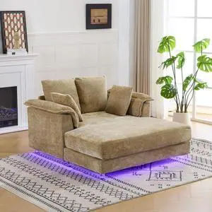Modern Floating Chaise Lounge Chair with LED Lights & Acrylic Legs, Upholstered Cushion Deep Seat Lounge Sofa with Iron-Wood KD Frame, Pillow Armrest Accent Chair for Living Room, Apartment Modern Floating Chaise Lounge Chair with LED Lights & Acrylic Legs, Upholstered Cushion Deep Seat Lounge Sofa with Iron-Wood KD Frame, Pillow Armrest Accent Chair for Living Room, Apartment