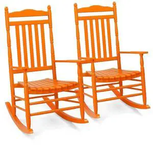 Wooden Rocking Chair, Outdoor Chair with 450 lbs Support, Relaxing Rocker with Solid Wood High Back Seat Reclining Seat for Deck, Garden, Backyard, Porch, Indoor or Outdoor Use (Orange, 2PCS) Wooden Rocking Chair, Outdoor Chair with 450 lbs Support, Relaxing Rocker with Solid Wood High Back Seat Reclining Seat for Deck, Garden, Backyard, Porch, Indoor or Outdoor Use (Orange, 2PCS)