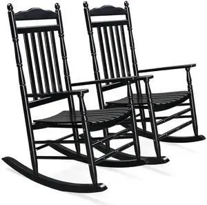 Wooden Rocking Chair, Outdoor Chair with 450 lbs Support, Relaxing Rocker with Solid Wood High Back Seat Reclining Seat for Deck, Garden, Backyard, Porch, Indoor or Outdoor Use (Black, 2PCS) Wooden Rocking Chair, Outdoor Chair with 450 lbs Support, Relaxing Rocker with Solid Wood High Back Seat Reclining Seat for Deck, Garden, Backyard, Porch, Indoor or Outdoor Use (Black, 2PCS)