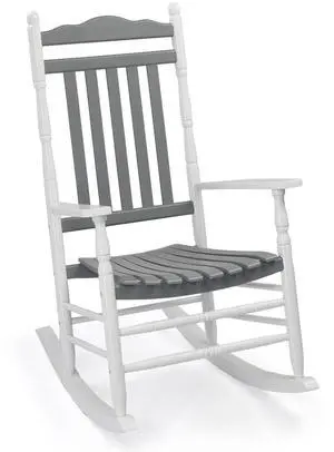 Wooden Rocking Chair, Outdoor Chair with 450 lbs Support, Relaxing Rocker with Solid Wood High Back Seat Reclining Seat for Deck, Garden, Backyard, Porch (White & Grey, 1PC) Wooden Rocking Chair, Outdoor Chair with 450 lbs Support, Relaxing Rocker with Solid Wood High Back Seat Reclining Seat for Deck, Garden, Backyard, Porch (White & Grey, 1PC)