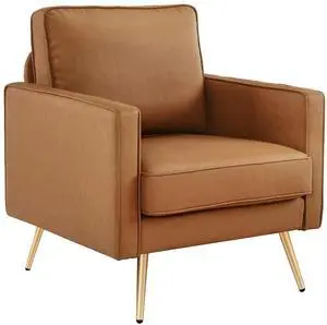 Modern PU Leather Accent Chair for Living Room,Bedroom Comfy Chair Arm Chair Reading Chair with Golden Metal Legs and Deep Seat for Office,Apartment,Small Space,Cognac Modern PU Leather Accent Chair for Living Room,Bedroom Comfy Chair Arm Chair Reading Chair with Golden Metal Legs and Deep Seat for Office,Apartment,Small Space,Cognac