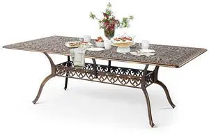 8-Person Outdoor Dining Table, Metal Dining Table with Umbrella Hole Cast Aluminum Patio Table, Rectangle Table Outdoor Furniture Garden Table (87Lx42Wx28.5H) 8-Person Outdoor Dining Table, Metal Dining Table with Umbrella Hole Cast Aluminum Patio Table, Rectangle Table Outdoor Furniture Garden Table (87Lx42Wx28.5H)