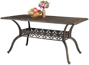 6-Person Outdoor Dining Table, Cast Aluminum Patio Dining Table with Umbrella Hole, Rectangle Patio Table Outdoor Furniture Garden Table (59" Lx35.4W x28.5 H) 6-Person Outdoor Dining Table, Cast Aluminum Patio Dining Table with Umbrella Hole, Rectangle Patio Table Outdoor Furniture Garden Table (59" Lx35.4W x28.5 H)