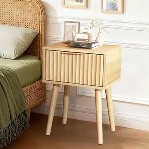 Night Stand, Fluted Nightstand Wood, Mid Century Modern Nightstand for Bedroom, Bedside Table, Wood Side Table, Small Night Stand Oak, 15.75" W*11.81" D*21.85" H Night Stand, Fluted Nightstand Wood, Mid Century Modern Nightstand for Bedroom, Bedside Table, Wood Side Table, Small Night Stand Oak, 15.75" W*11.81" D*21.85" H