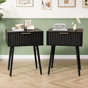 Nightstands Set of 2, Fluted Night Stand with Drawer, Bedside Table, Wood Nightstand for Bedroom, Mid Century Modern End Tables, Black, 18.9" W*14.96" D*24" H Nightstands Set of 2, Fluted Night Stand with Drawer, Bedside Table, Wood Nightstand for Bedroom, Mid Century Modern End Tables, Black, 18.9" W*14.96" D*24" H