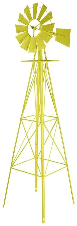 8FT Ornamental Windmill Backyard Garden Decoration Weather Vane, Heavy Duty Metal Wind Mill w/ 4 Legs Design (Yellow) 8FT Ornamental Windmill Backyard Garden Decoration Weather Vane, Heavy Duty Metal Wind Mill w/ 4 Legs Design (Yellow)