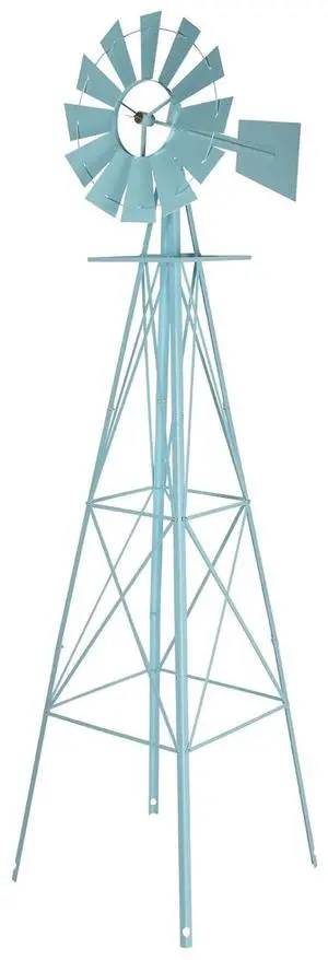 8FT Ornamental Windmill Backyard Garden Decoration Weather Vane, Heavy Duty Metal Wind Mill w/ 4 Legs Design,Light Blue 8FT Ornamental Windmill Backyard Garden Decoration Weather Vane, Heavy Duty Metal Wind Mill w/ 4 Legs Design,Light Blue