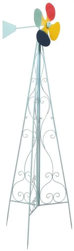 Ornamental Windmill Backyard Garden Decoration Weather Vane, Heavy Duty Metal Wind Mill (Light Blue with Decorative Trellis, 6.2, Feet, 13.8, Inches, 6.2, Feet, 13.8, Inches, 19.2, Inches) Ornamental Windmill Backyard Garden Decoration Weather Vane, Heavy Duty Metal Wind Mill (Light Blue with Decorative Trellis, 6.2, Feet, 13.8, Inches, 6.2, Feet, 13.8, Inches, 19.2, Inches)