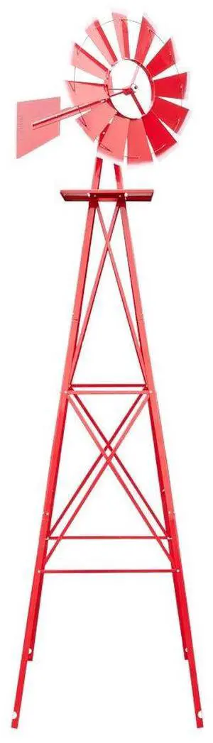 8FT Metal Windmill Ornamental Spinner Backyard Garden Decoration Weather Vane, Heavy Duty Wind Mill w/ 4 Legs Design, Red 8FT Metal Windmill Ornamental Spinner Backyard Garden Decoration Weather Vane, Heavy Duty Wind Mill w/ 4 Legs Design, Red
