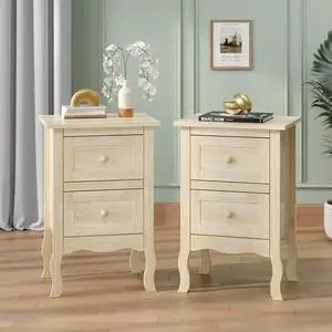 Nightstands Set of 2, Solid Wood Nightstand Unfinished for Color DIY, Small Night Stand for Bedroom, Natural Wood Nightstand with Drawers, Light Wood Nightstands, Real Wooden Bed Side Table Nightstands Set of 2, Solid Wood Nightstand Unfinished for Color DIY, Small Night Stand for Bedroom, Natural Wood Nightstand with Drawers, Light Wood Nightstands, Real Wooden Bed Side Table