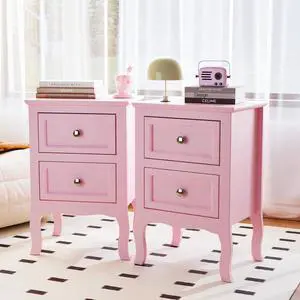 Bonnlo Nightstand Set of 2, Nightstands with 2 Drawers, Bed Side Table/Night Stand, Pink Nightstand, Small Nightstand for Bedroom, College Dorm, Kids Room, Living Room, Wood, 16W x 12D x 24H Bonnlo Nightstand Set of 2, Nightstands with 2 Drawers, Bed Side Table/Night Stand, Pink Nightstand, Small Nightstand for Bedroom, College Dorm, Kids Room, Living Room, Wood, 16W x 12D x 24H
