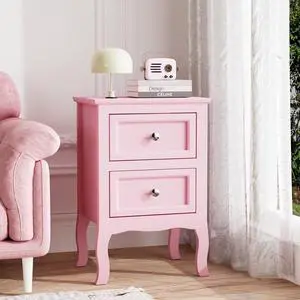 Bonnlo Nightstand with 2 Drawers, Night Stands for Bedrooms, Small Bed Side Table/White Night Stand with Drawers for Small Spaces, College Dorm, Kids Room, Living Room, French, 16W x 12D x 24H, Pink Bonnlo Nightstand with 2 Drawers, Night Stands for Bedrooms, Small Bed Side Table/White Night Stand with Drawers for Small Spaces, College Dorm, Kids Room, Living Room, French, 16W x 12D x 24H, Pink
