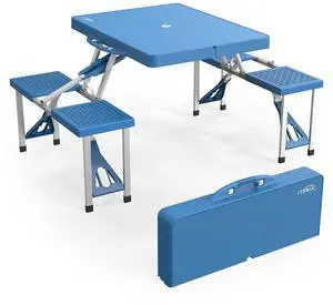 4 Ft Camping Picnic Table Set with 4 Seats with Umbrella Hole Folding Lightweight Suitcase Card Table-220 Lbs Support Aluminum Frame, Plastic RV Tabletop for Barbecue,Travel,Outing,Gathering 4 Ft Camping Picnic Table Set with 4 Seats with Umbrella Hole Folding Lightweight Suitcase Card Table-220 Lbs Support Aluminum Frame, Plastic RV Tabletop for Barbecue,Travel,Outing,Gathering
