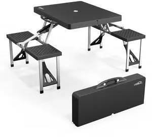 4Ft Portable Folding Picnic Table Camping Table Foldable Set with 4 Seats with Umbrella Hole Suitcase Card Table-220 Lbs Support Aluminum Frame, Plastic RV Tabletop for Yard, Travel 4Ft Portable Folding Picnic Table Camping Table Foldable Set with 4 Seats with Umbrella Hole Suitcase Card Table-220 Lbs Support Aluminum Frame, Plastic RV Tabletop for Yard, Travel