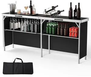 78" Portable Bar Table, 2-Tier Shelves, Mobile Bar Table for Events, Party, Camping, Picnic, Tradeshow, Indoor with Black Skirt (1, 78") 78" Portable Bar Table, 2-Tier Shelves, Mobile Bar Table for Events, Party, Camping, Picnic, Tradeshow, Indoor with Black Skirt (1, 78")