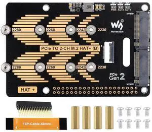 PCIe to 2-Ch M.2 Adapter Support Booting for Raspberry Pi 5 from Solid State Drive, Compatible with 2280/2260 / 2242/2230 Size NVMe Protocol M.2 SSD @(PCIe to 2-CH M.2 HAT+ (B)) PCIe to 2-Ch M.2 Adapter Support Booting for Raspberry Pi 5 from Solid State Drive, Compatible with 2280/2260 / 2242/2230 Size NVMe Protocol M.2 SSD @(PCIe to 2-CH M.2 HAT+ (B))