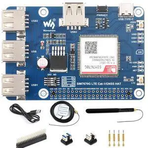 Cat-1/GNSS HAT for Raspberry Pi 5 Series Based On SIM7670G Module Supports Global Multi-Band LTE 4G Cat-1, GNSS Positioning, 3X USB 2.0 Extended Ports @ Cat-1/GNSS HAT for Raspberry Pi 5 Series Based On SIM7670G Module Supports Global Multi-Band LTE 4G Cat-1, GNSS Positioning, 3X USB 2.0 Extended Ports @