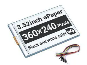 3.52inch E-Paper Display HAT, 360x240, SPI Interface, Black/White, 2 Gray Levels, 3.3V/5V, Raspberry Pi/STM32/Arduino Compatible 3.52inch E-Paper Display HAT, 360x240, SPI Interface, Black/White, 2 Gray Levels, 3.3V/5V, Raspberry Pi/STM32/Arduino Compatible