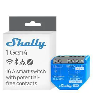 Shelly 1 Gen4, Smart Wi-Fi, Zigbee & Matter Relay Switch with Dry Contacts | Home Automation, Alexa, SmartThings, Google Home, Home Assistant, Apple HomeKit Compatible, Garage Door Opener Shelly 1 Gen4, Smart Wi-Fi, Zigbee & Matter Relay Switch with Dry Contacts | Home Automation, Alexa, SmartThings, Google Home, Home Assistant, Apple HomeKit Compatible, Garage Door Opener