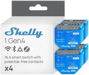 Shelly 1 Gen4, Smart Wi-Fi & Matter Relay Switch with Dry Contacts, 4 Pack | Wi-Fi, Zigbee & Matter, Home Automation, Alexa, SmartThings, Google Home, Apple HomeKit Compatible, Garage Door Opener Shelly 1 Gen4, Smart Wi-Fi & Matter Relay Switch with Dry Contacts, 4 Pack | Wi-Fi, Zigbee & Matter, Home Automation, Alexa, SmartThings, Google Home, Apple HomeKit Compatible, Garage Door Opener
