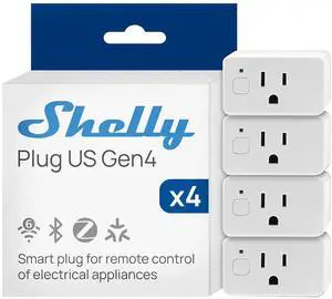 Shelly Smart Plug UL, WiFi, Bluetooth, Zigbee, Matter Outlet with Power Metering, Works with HomeKit, Google Home, Alexa, Home Assistant, Smart Socket, Easy Setup, Plug US Gen4 (4 Pack) Shelly Smart Plug UL, WiFi, Bluetooth, Zigbee, Matter Outlet with Power Metering, Works with HomeKit, Google Home, Alexa, Home Assistant, Smart Socket, Easy Setup, Plug US Gen4 (4 Pack)