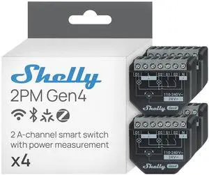 Shelly 2PM Gen4 Smart Relay Switch, WiFi Matter & Zigbee, 2-Channel, 4 Pack | Power Metering, Compatible with Alexa, SmartThings, Google Home, Apple HomeKit, Home Assistant, Roller Shutters Control Shelly 2PM Gen4 Smart Relay Switch, WiFi Matter & Zigbee, 2-Channel, 4 Pack | Power Metering, Compatible with Alexa, SmartThings, Google Home, Apple HomeKit, Home Assistant, Roller Shutters Control