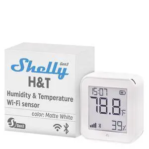 Shelly H&T Gen3 White Smart Wi-Fi & Bluetooth Temperature & Humidity Sensor | Smart Wi-Fi & Bluetooth, with Remote App Control, Smart Scenes, LCD Display, Notification Alerts, Free Data Storage Export Shelly H&T Gen3 White Smart Wi-Fi & Bluetooth Temperature & Humidity Sensor | Smart Wi-Fi & Bluetooth, with Remote App Control, Smart Scenes, LCD Display, Notification Alerts, Free Data Storage Export