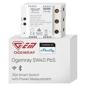 Ogemray Smart Relay Switch, 25A, Power Metering, Wi-Fi & Bluetooth, 6000W | Control up to 6000W, Wi-Fi and Bluetooth, High-Load apliances, Overpower and overvoltage Protection, No Hub Required Ogemray Smart Relay Switch, 25A, Power Metering, Wi-Fi & Bluetooth, 6000W | Control up to 6000W, Wi-Fi and Bluetooth, High-Load apliances, Overpower and overvoltage Protection, No Hub Required