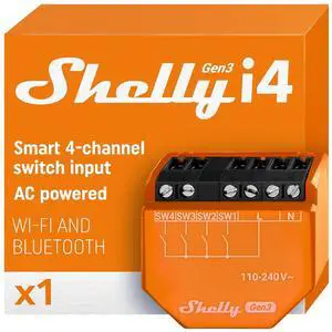 Shelly i4 Gen3 WiFi Smart 4-Digital Inputs Controller, No Hub Required | Home Automation, Compatible with Alexa & Google Home, iOS Android App, No Hub, Remote Control, Multi-Click, Relays Shelly i4 Gen3 WiFi Smart 4-Digital Inputs Controller, No Hub Required | Home Automation, Compatible with Alexa & Google Home, iOS Android App, No Hub, Remote Control, Multi-Click, Relays