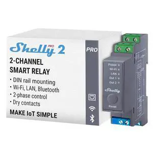 Shelly Pro 2 | Wi-Fi & LAN, 2-Channel Smart Relay | Home & Facility Automation | Compatible with Alexa & Google Home | iOS Android App | Lights Automation | Controller for Motorized Valve Shelly Pro 2 | Wi-Fi & LAN, 2-Channel Smart Relay | Home & Facility Automation | Compatible with Alexa & Google Home | iOS Android App | Lights Automation | Controller for Motorized Valve
