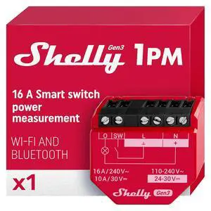 Shelly 1PM Gen3 WiFi Smart Relay Switch, 1-Channel 16A | Power Metering, Home Automation, Compatible with Alexa & Google Home, iOS Android App, No Hub, Wireless Lighting Control Shelly 1PM Gen3 WiFi Smart Relay Switch, 1-Channel 16A | Power Metering, Home Automation, Compatible with Alexa & Google Home, iOS Android App, No Hub, Wireless Lighting Control