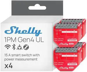 Shelly 1PM Gen4 UL Smart Relay Switch, Power Metering, Wi-Fi, Matter 4-Pack Shelly 1PM Gen4 UL Smart Relay Switch, Power Metering, Wi-Fi, Matter 4-Pack