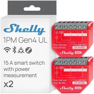 Shelly 1PM Gen4 UL Smart Relay Switch, Power Metering, Wi-Fi, Matter 2-Pack Shelly 1PM Gen4 UL Smart Relay Switch, Power Metering, Wi-Fi, Matter 2-Pack