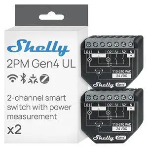 Shelly 2PM Gen4 UL Smart Relay Switch, Power Metering, Wi-Fi, Matter 2-Pack Shelly 2PM Gen4 UL Smart Relay Switch, Power Metering, Wi-Fi, Matter 2-Pack
