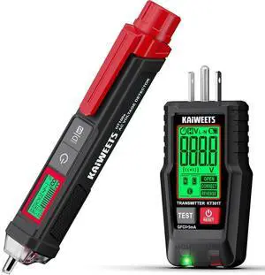 Electrical Test Kit, Non-Contact Voltage Tester and GFCI Outlet Tester with LCD Display, Wiring Fault Checker, Outlet Tester Kit for Electrician, DIY, 2-Piece Electrical Test Kit, Non-Contact Voltage Tester and GFCI Outlet Tester with LCD Display, Wiring Fault Checker, Outlet Tester Kit for Electrician, DIY, 2-Piece
