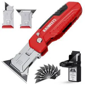 Utility Knife Scraper, 2-in-1 Folding Box Cutter with Blade Storage, Heavy Duty Zinc Alloy Body, Retractable Design, 12pcs SK2 Black Blades replacement, EDC Tool for Home, Office, DIY Red Utility Knife Scraper, 2-in-1 Folding Box Cutter with Blade Storage, Heavy Duty Zinc Alloy Body, Retractable Design, 12pcs SK2 Black Blades replacement, EDC Tool for Home, Office, DIY Red