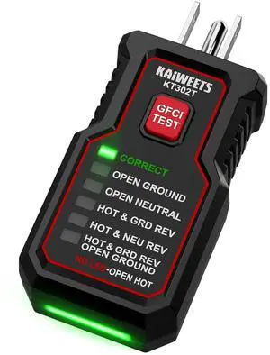 KT302T Outlet Tester with GFCI Test, Dual-Sided LED Receptacle Tester Detects 7 Common Wiring Faults, 110-125V AC Electrical Socket Diagnostic Tool for North American Standard Outlets KT302T Outlet Tester with GFCI Test, Dual-Sided LED Receptacle Tester Detects 7 Common Wiring Faults, 110-125V AC Electrical Socket Diagnostic Tool for North American Standard Outlets