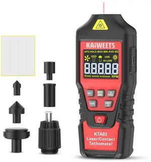 2-in-1 Laser & Contact Tachometer with Rechargeable Battery, Photo Sensor 10-99999RPM and Contact 1-19999RPM High Accuracy RPM Meter with Backlight Hold/MAX/MIN/AVG, HI/Low Alarm Function 2-in-1 Laser & Contact Tachometer with Rechargeable Battery, Photo Sensor 10-99999RPM and Contact 1-19999RPM High Accuracy RPM Meter with Backlight Hold/MAX/MIN/AVG, HI/Low Alarm Function